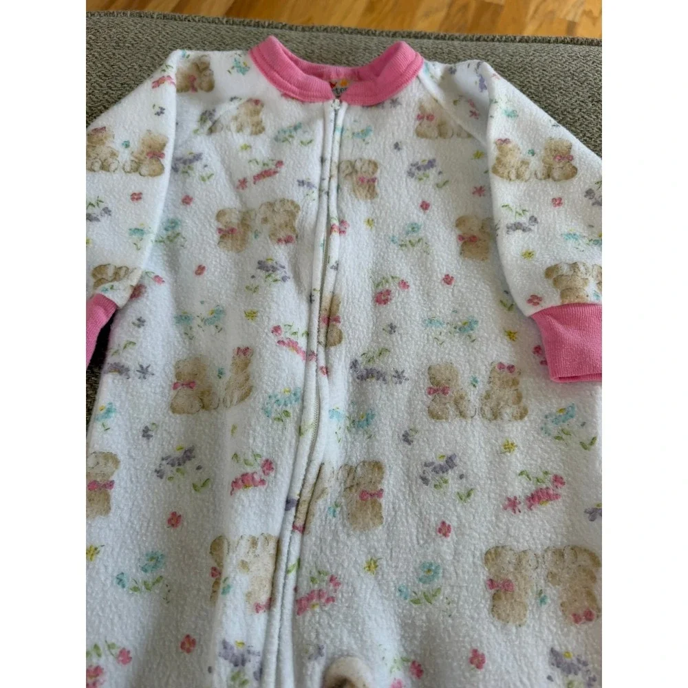 1999 Vintage Carters 18M Fleece Floral Teddy Bear Pattern Footed Sleeper